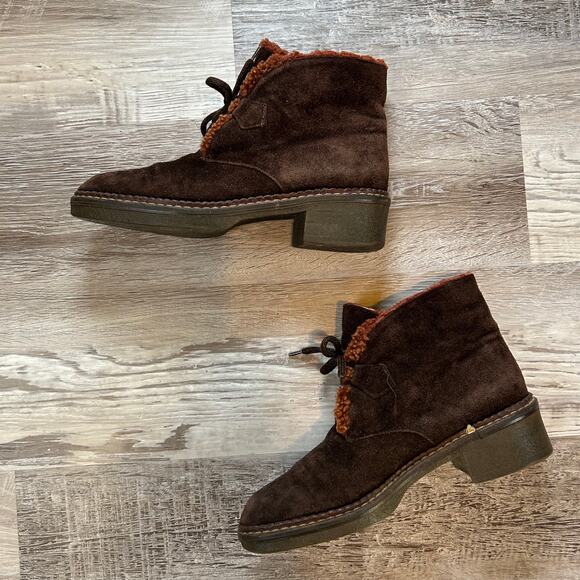 Vintage Vicini Brown Suede Ankle Boots with Shearling Lining Made in Italy 39 - Picture 4 of 10